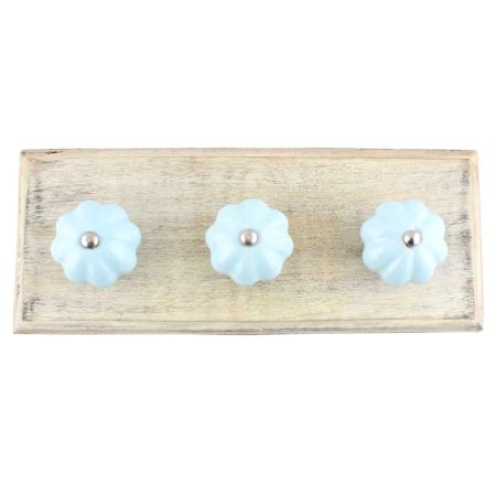 Solid Sky Blue Ceramic Melon Wooden Hooks